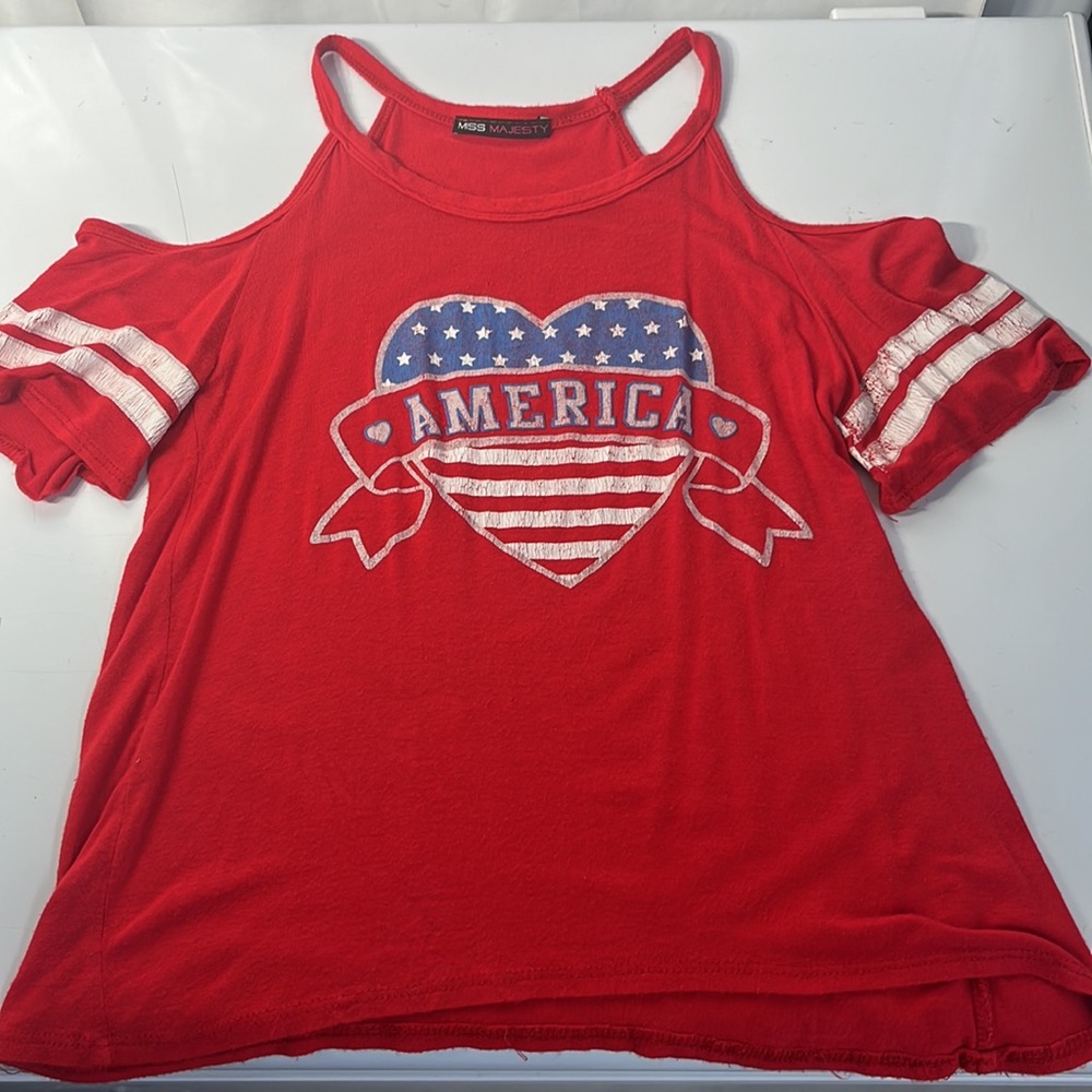 MISS MAJESTY America Heart Open Shoulder Red Tank Top